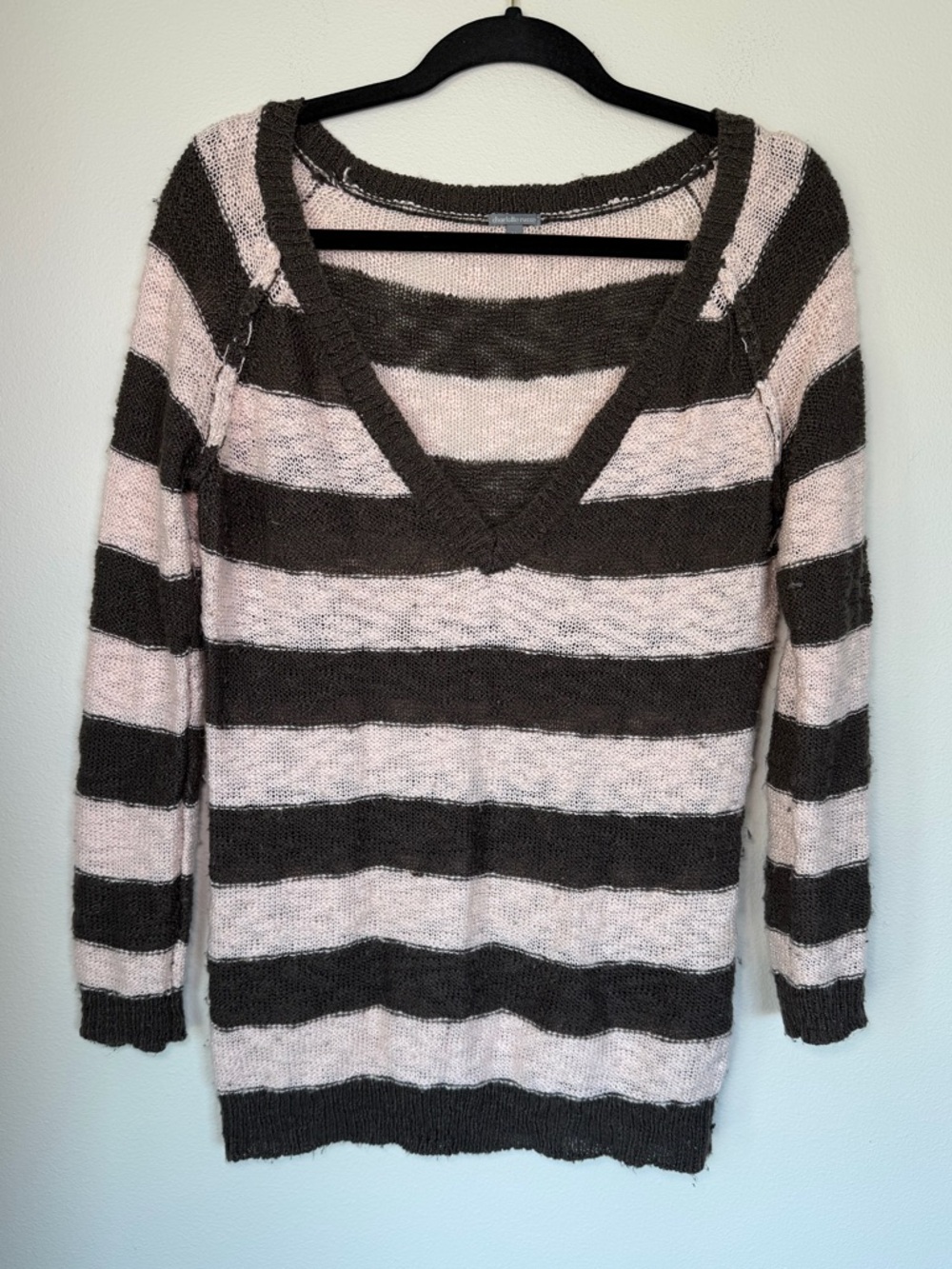 Y2K Charlotte Russe Striped Knit V-Neck Sweater Top Preppy Fairy Grunge